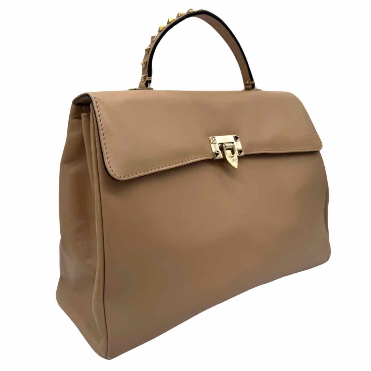 VALENTINO Garavani Rockstud Flap Satchel Beige