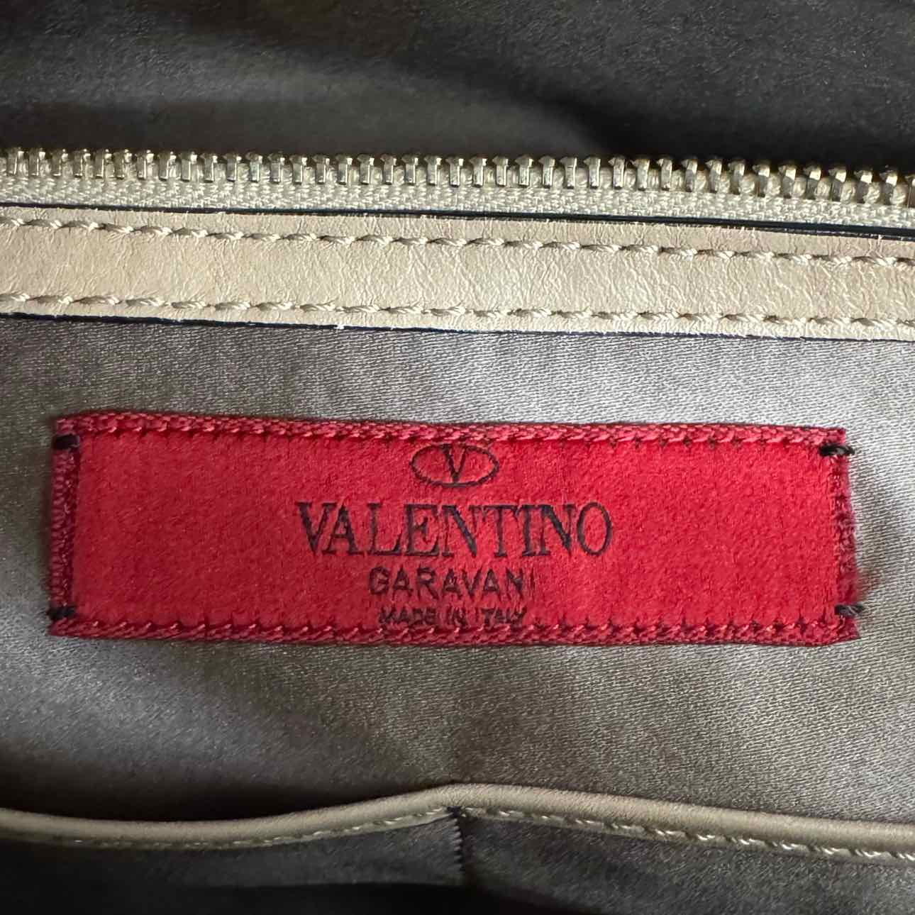 VALENTINO Garavani Rockstud Flap Satchel Beige