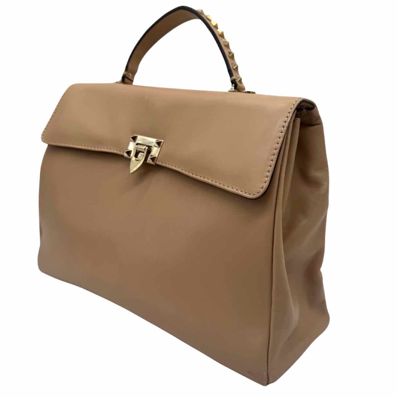 VALENTINO Garavani Rockstud Flap Satchel Beige