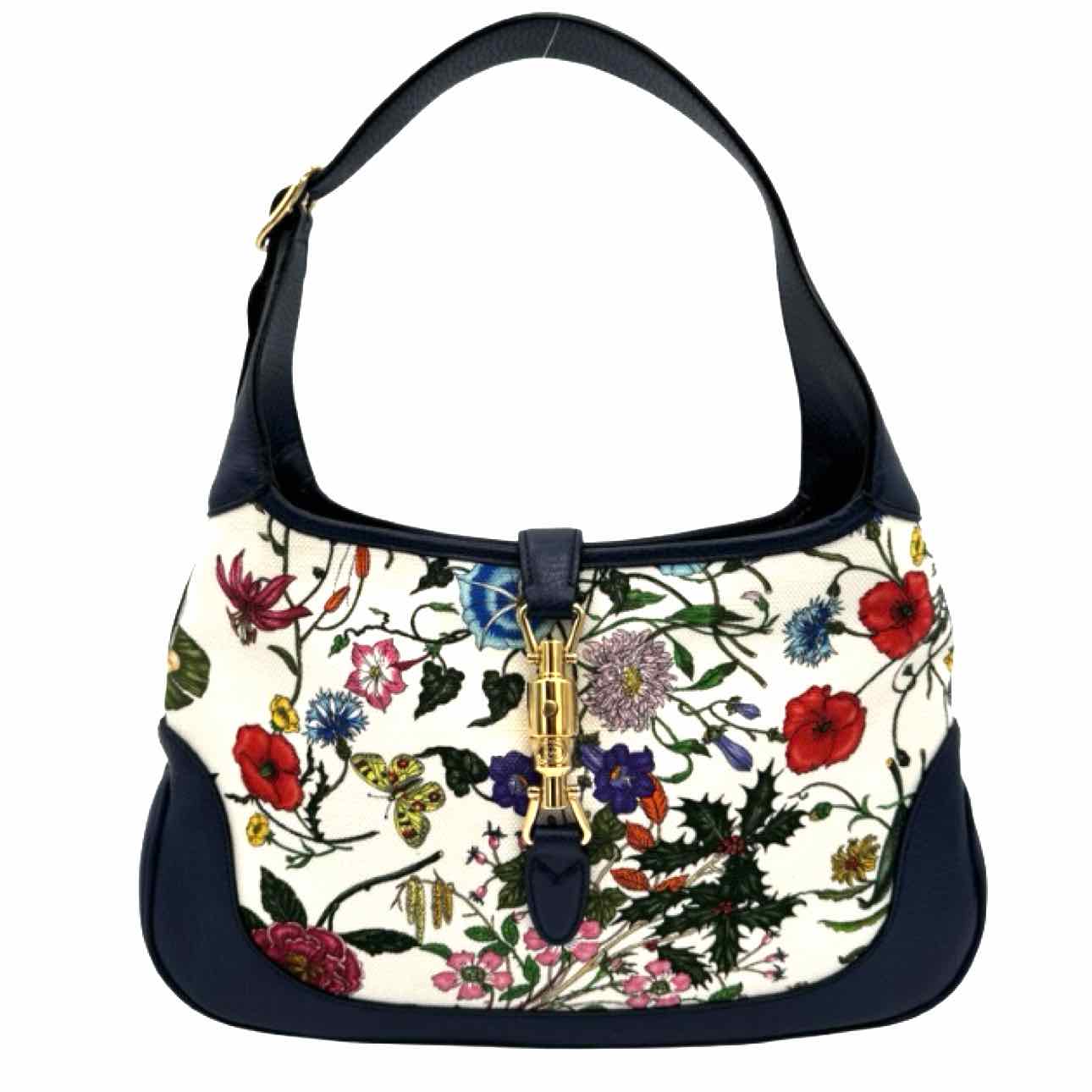 GUCCI Canvas Jackie Flora Medium Hobo Bag