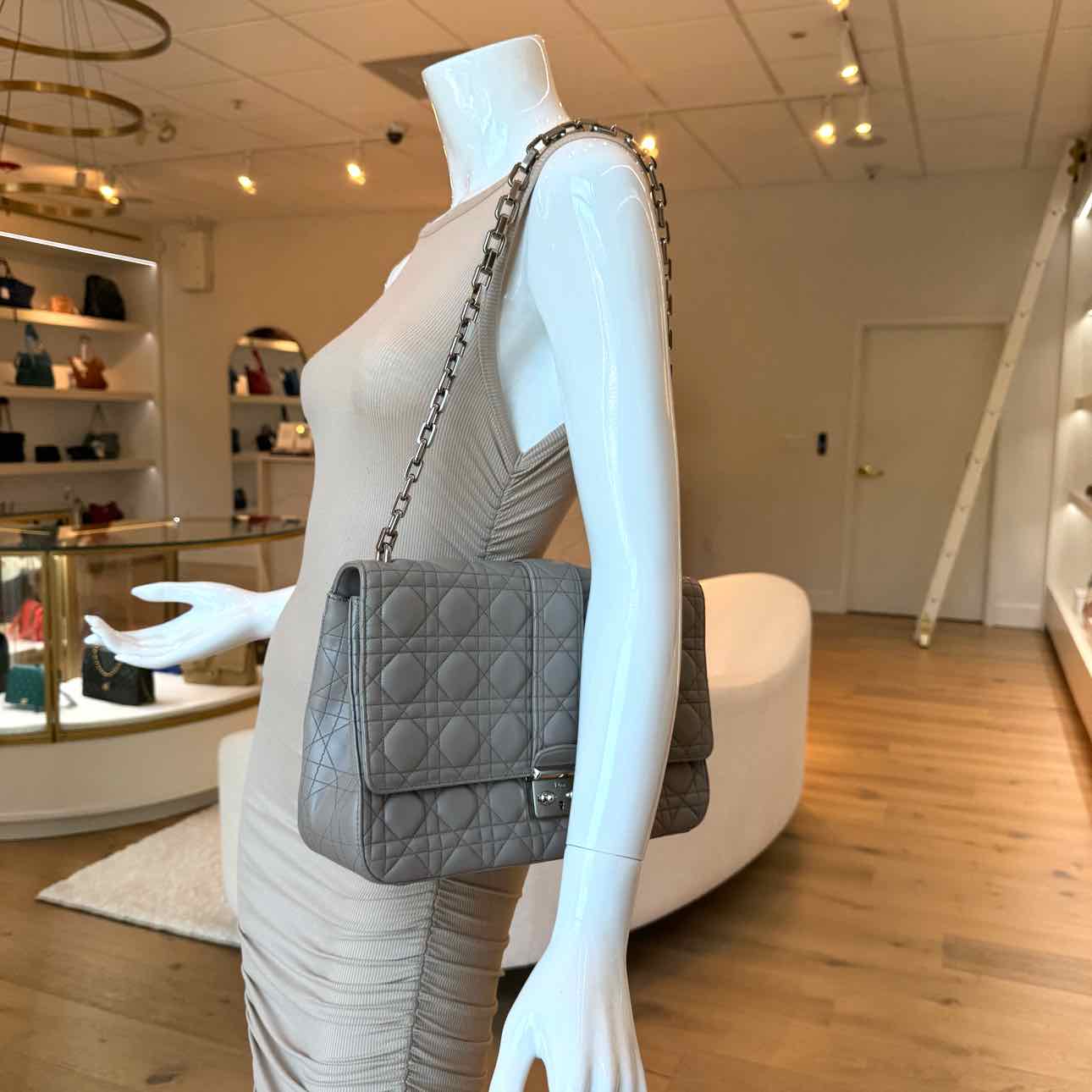 DIOR Cannage Lambskin Large Miss Dior Flap Grey (Pre-Owned)