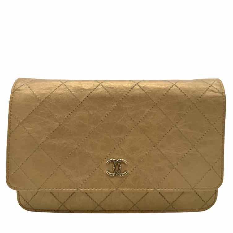 CHANEL Metallic Aged Ramskin Wallet On Chain Gold (Pre-Owned)