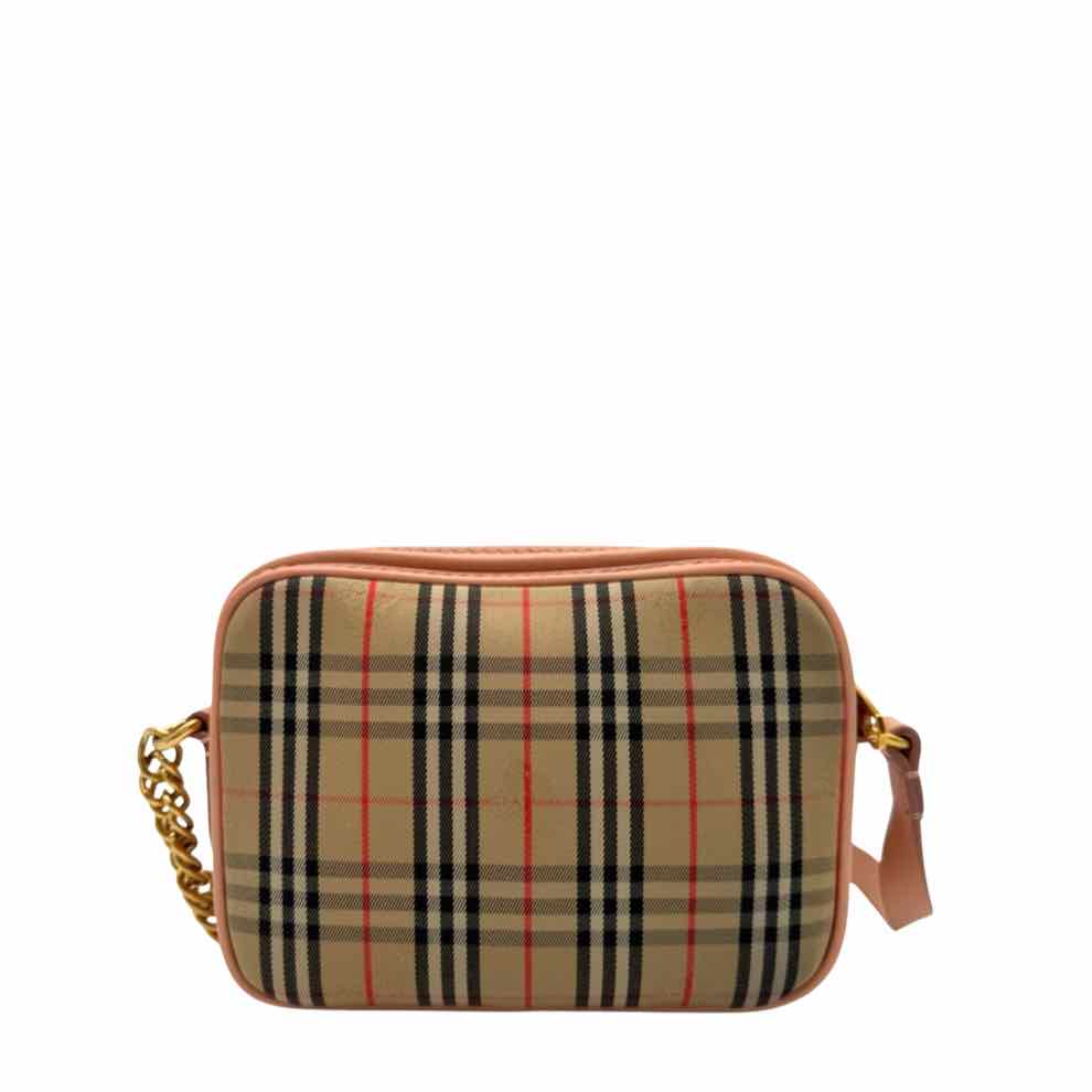 BURBERRY Smooth Calfskin 1983 Knight Check Link Camera Bag Peach
