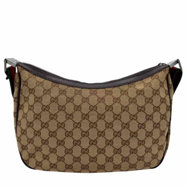 GUCCI Monogram Canvas Web Medium Half Moon Hobo (Pre-Owned)
