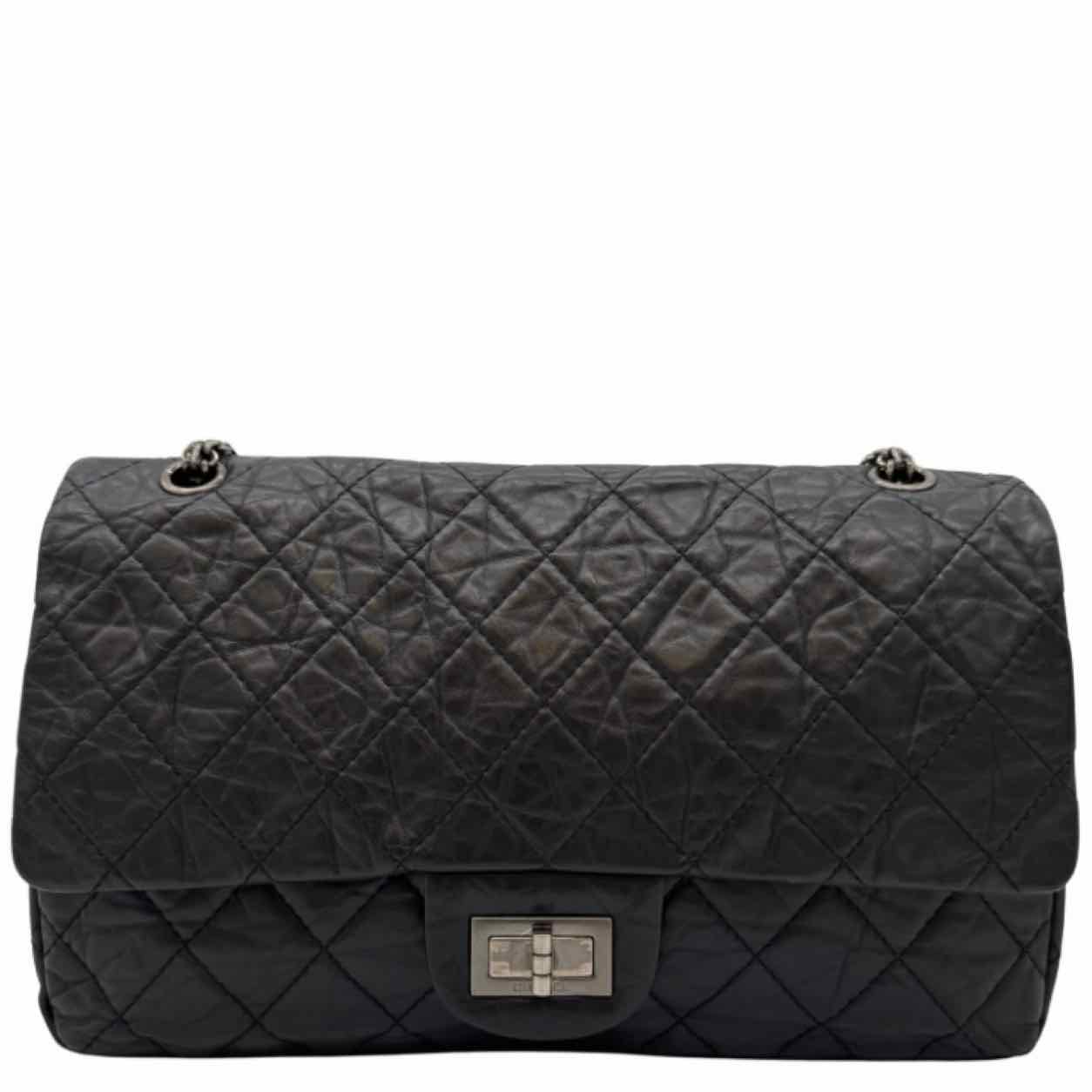 CHANEL Aged Calfskin Quilted 2.55 Reissue 227 Double Flap Black