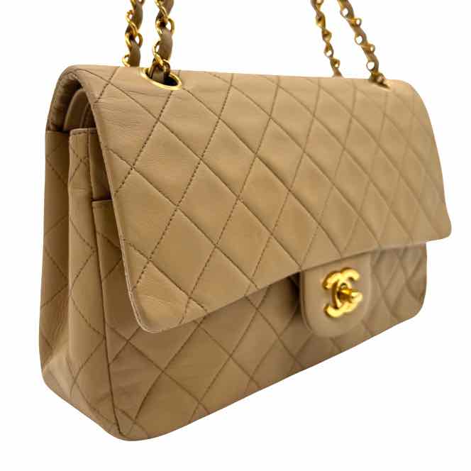 CHANEL Quilted Lambskin Medium Double Flap Beige (Pre-Owned)