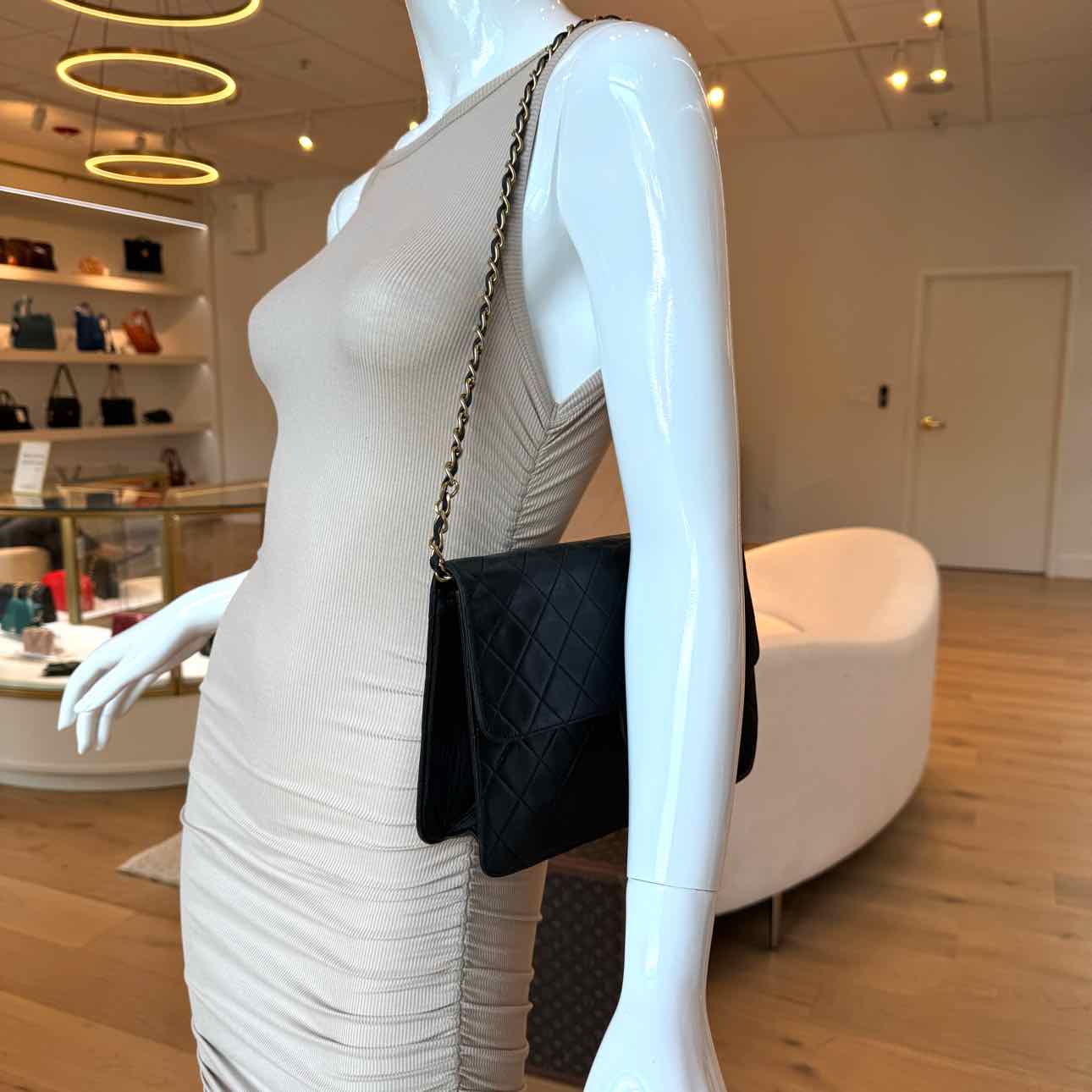 CHANEL Lambskin Push Lock Medium Half Flap Black (Pre-Owned)