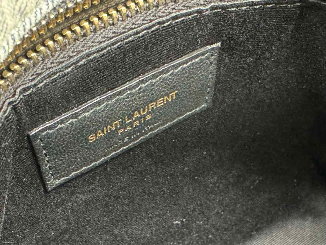SAINT LAURENT Denim Small Quilted Puffer Shoulder Bag Bronze Hardware