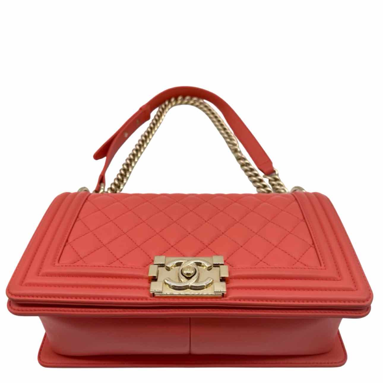CHANEL Quilted Calfskin Medium Boy Bag Coral