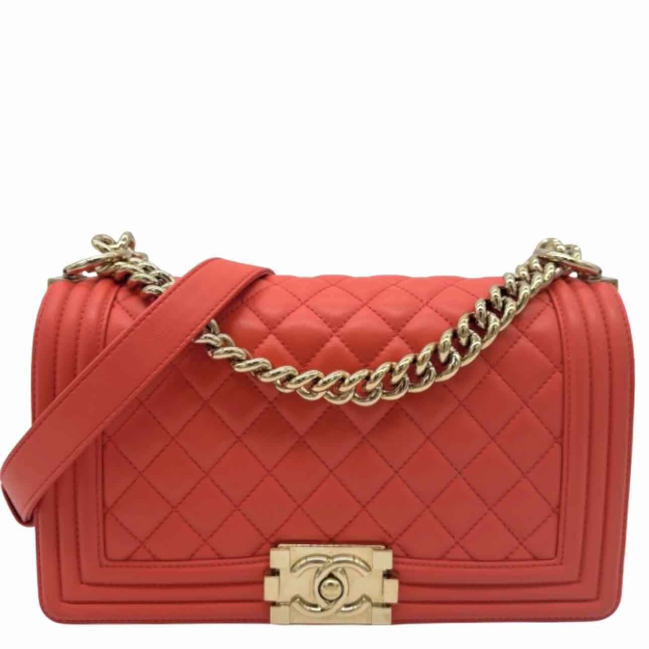 CHANEL Quilted Calfskin Medium Boy Bag Coral