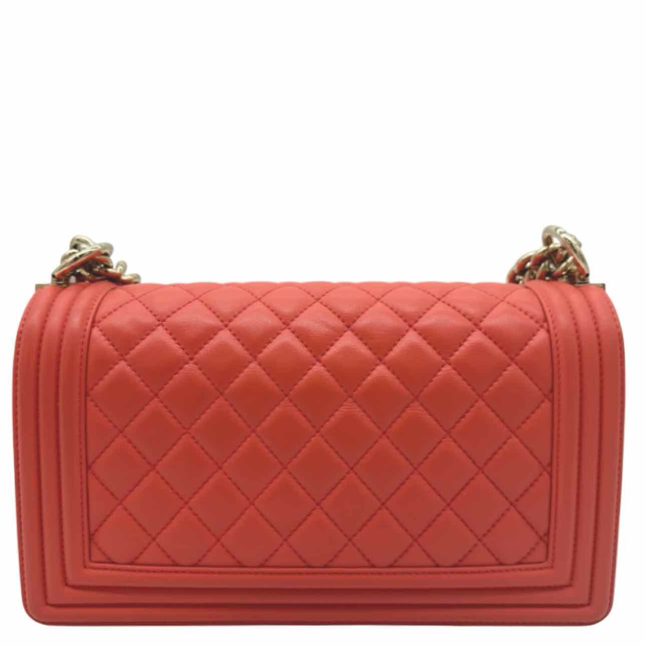 CHANEL Quilted Calfskin Medium Boy Bag Coral