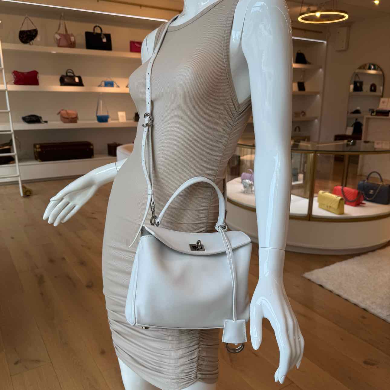 BALENCIAGA Calfskin Mini Rodeo Top Handle Crossbody Optic White