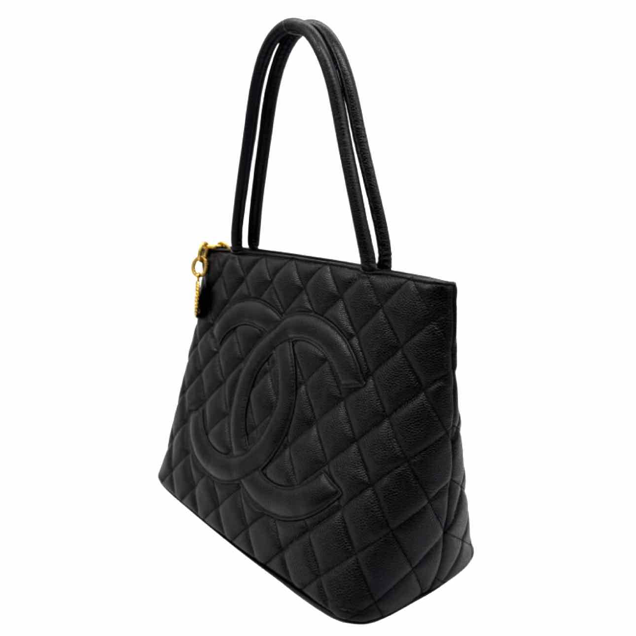 CHANEL Quilted Caviar Medallion Tote Bag Black