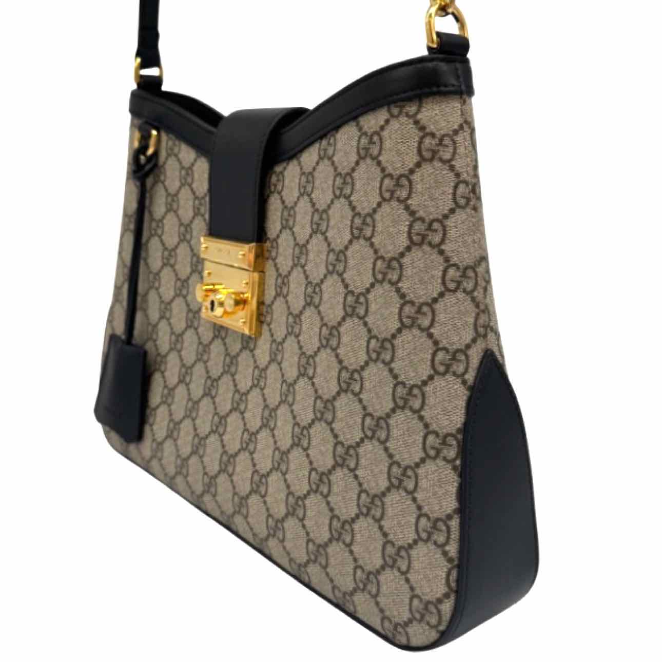 GUCCI Supreme Canvas Medium Padlock Shoulder Bag Black