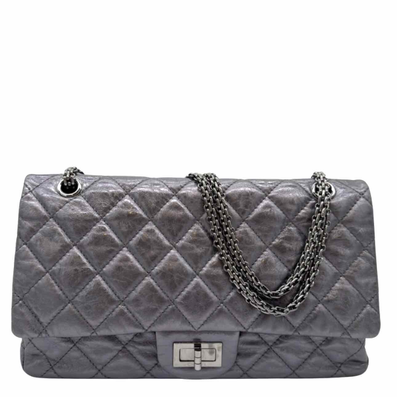 Chanel Metallic Aged Calfskin Quilted 2.55 Reissue 227 Double Flap Silver