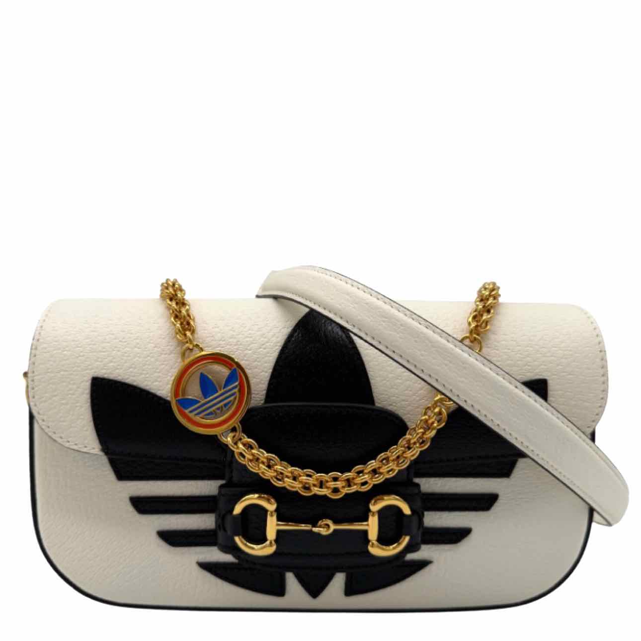 GUCCI Leather GG X Adidas Small Horsebit 1955 Shoulder Bag White