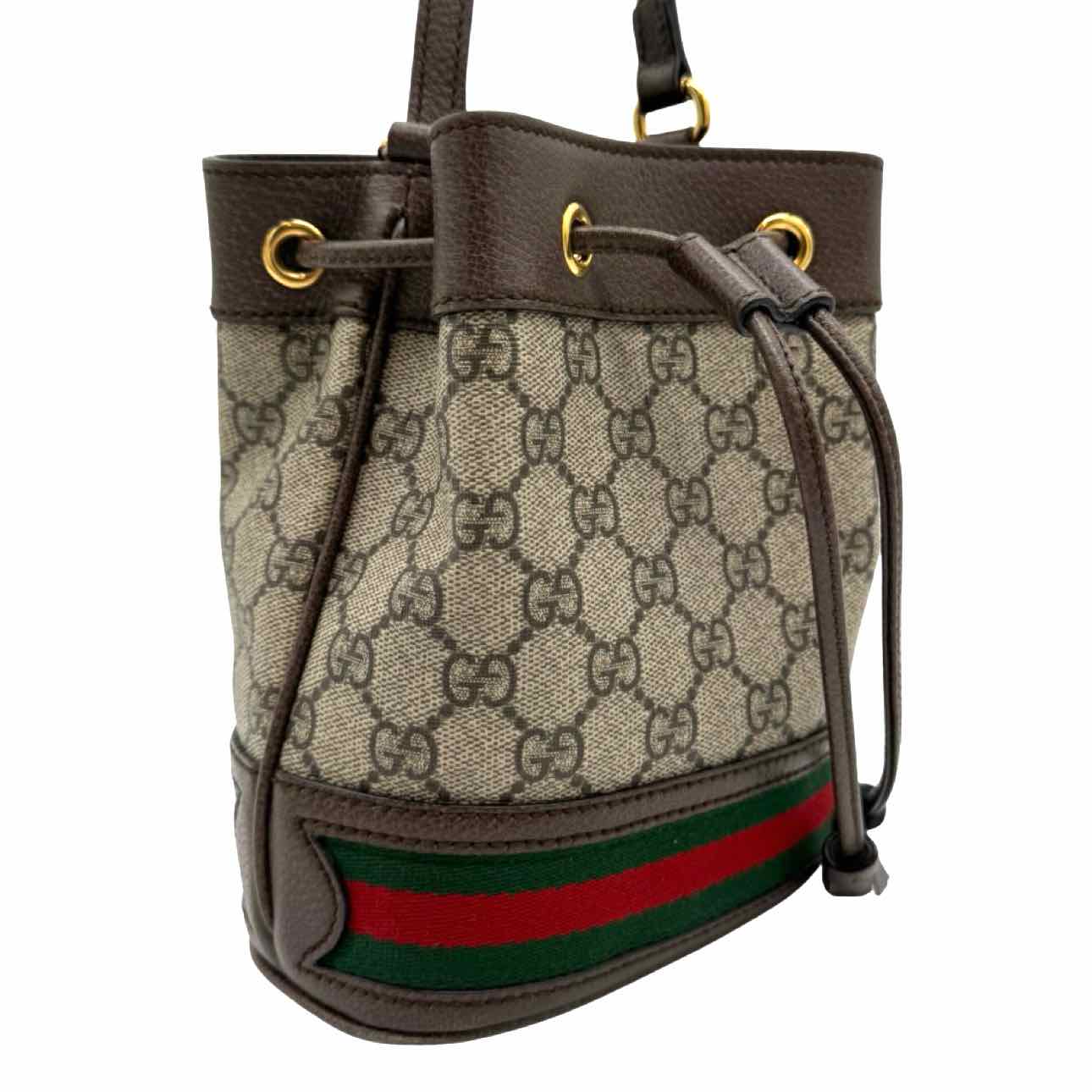 GUCCI Canvas GG Supreme Monogram Ophidia Mini Bucket Bag Brown