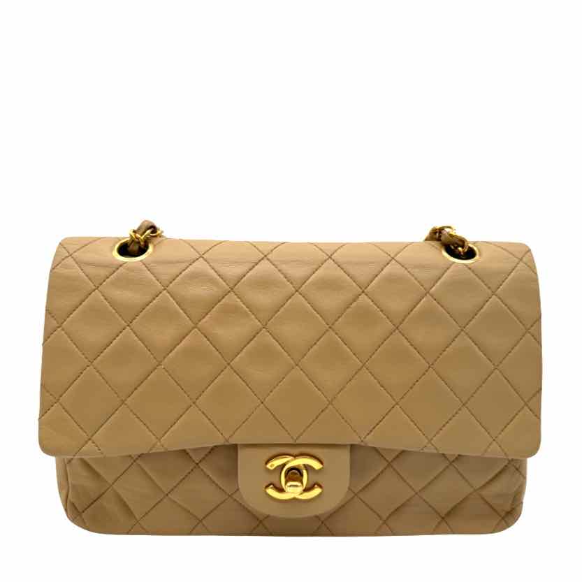 CHANEL Quilted Lambskin Medium Double Flap Beige (Pre-Owned)