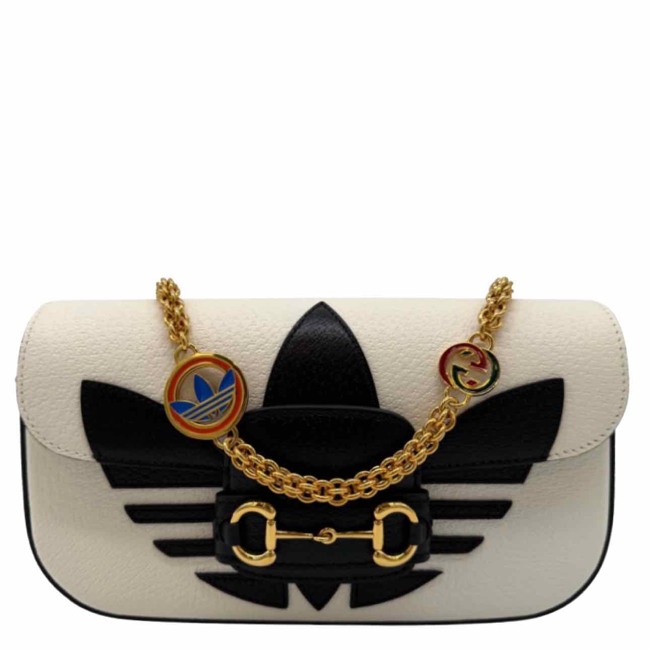 GUCCI Leather GG X Adidas Small Horsebit 1955 Shoulder Bag White