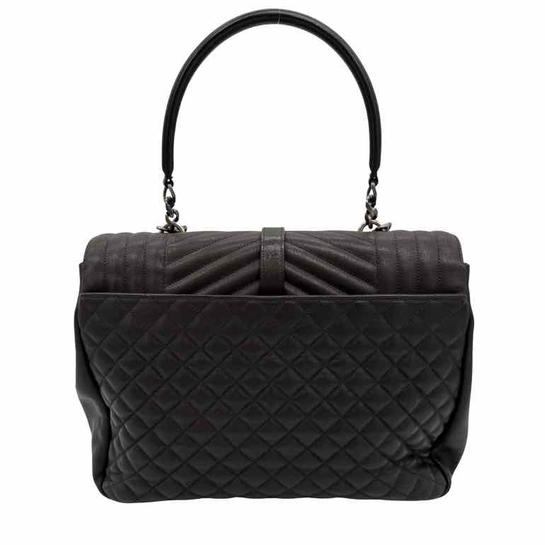 SAINT LAURENT Sheepskin Tri-Quilt Large College Bag Asphalt (Pre-Owned)