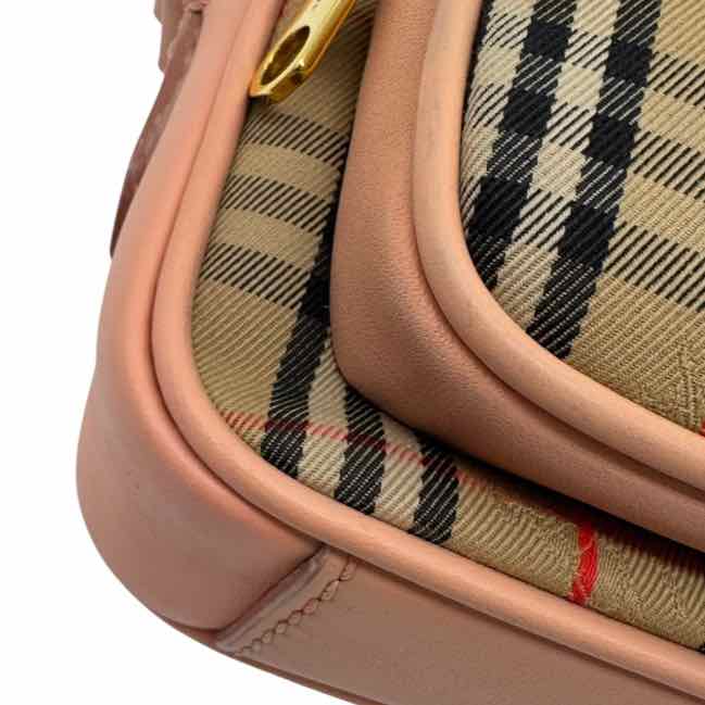 BURBERRY Smooth Calfskin 1983 Knight Check Link Camera Bag Peach (Pre-Owned)