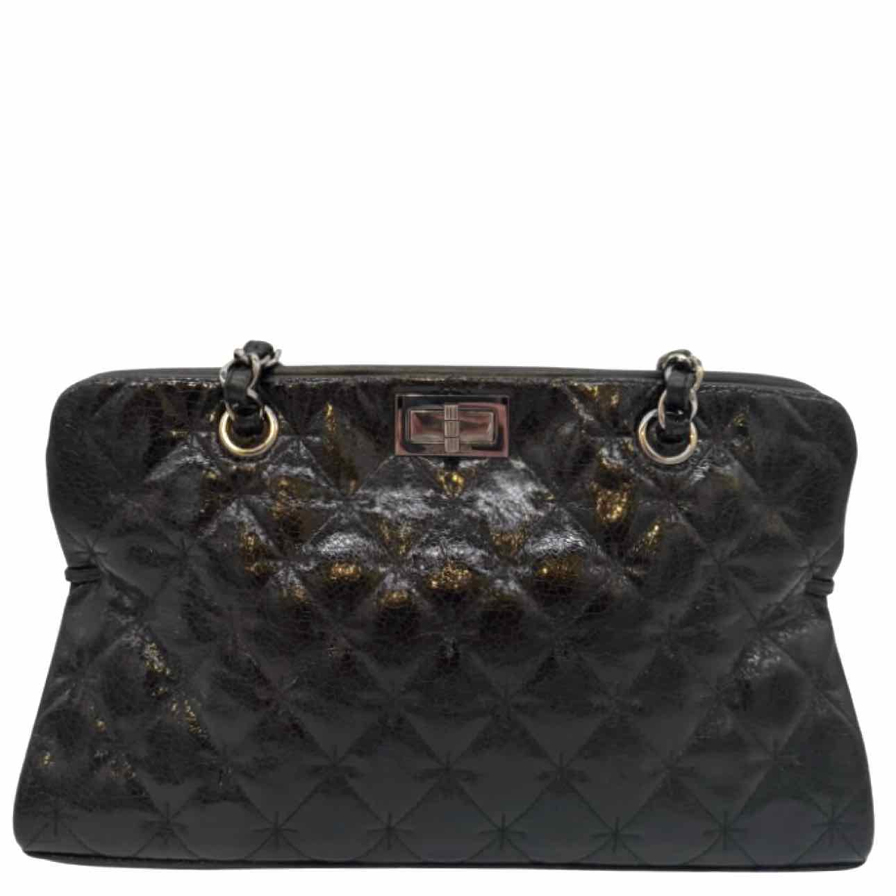 CHANEL Patent Leather Diamond Shine 2.55 Reissue Shopping Tote Black