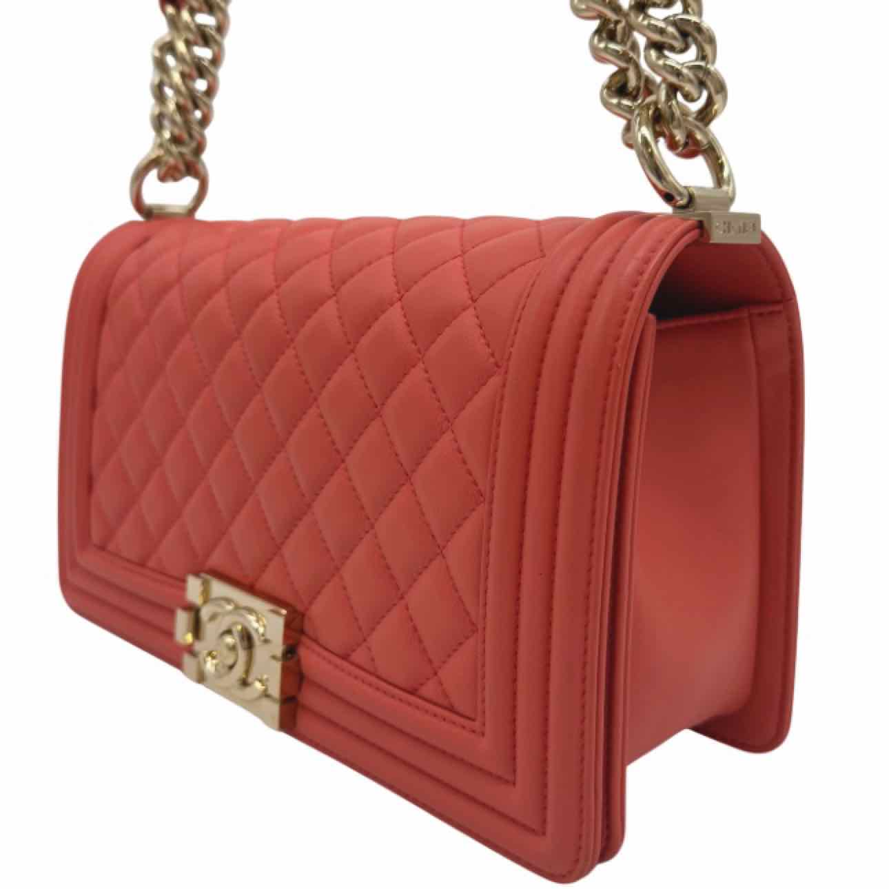 CHANEL Quilted Calfskin Medium Boy Bag Coral