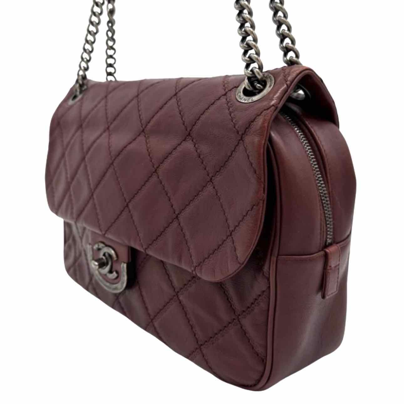 CHANEL Diamond Quilted Calfskin Paris Edinburgh Coco Flap Bag Burgundy