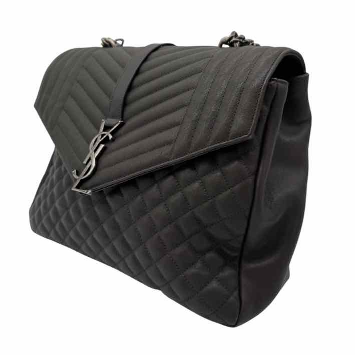 SAINT LAURENT Sheepskin Tri-Quilt Large College Bag Asphalt (Pre-Owned)