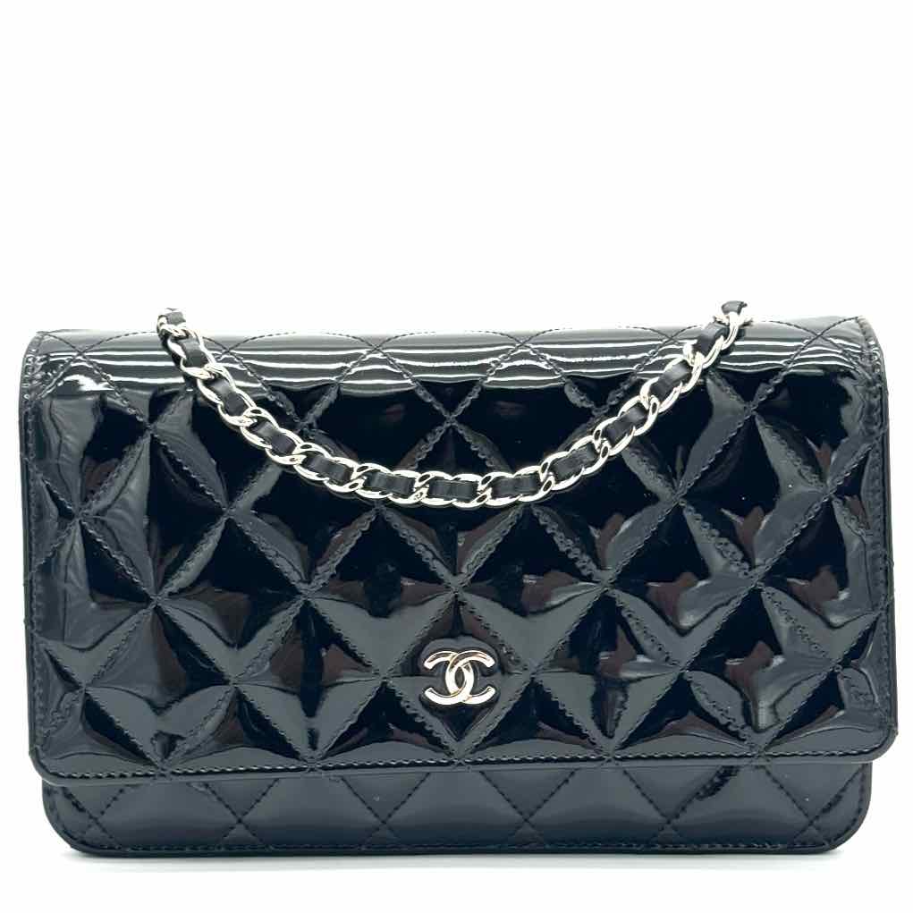 Chanel Patent Leather Wallet On Chain Black