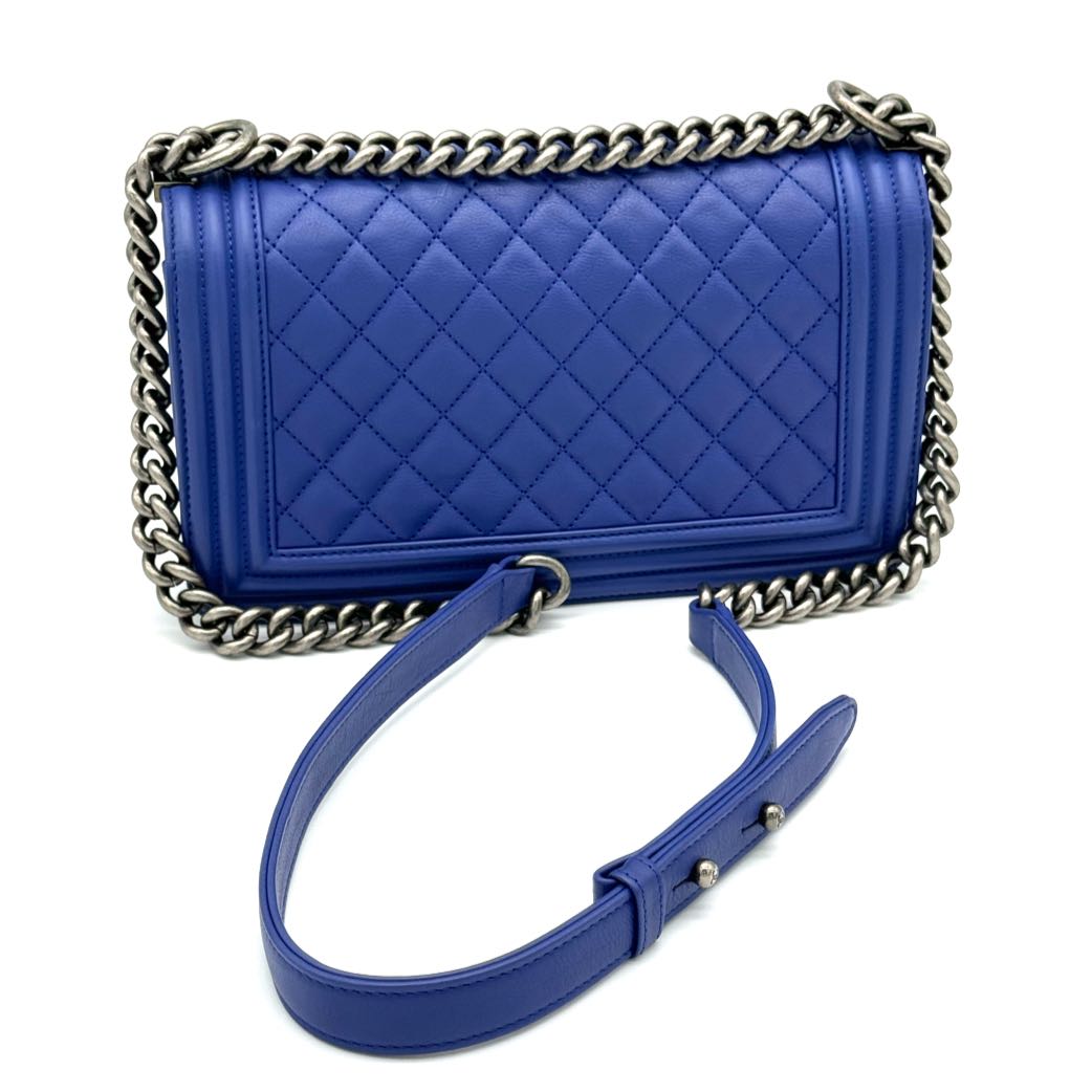 Chanel Medium Boy Bag Blue Silver  Hardware