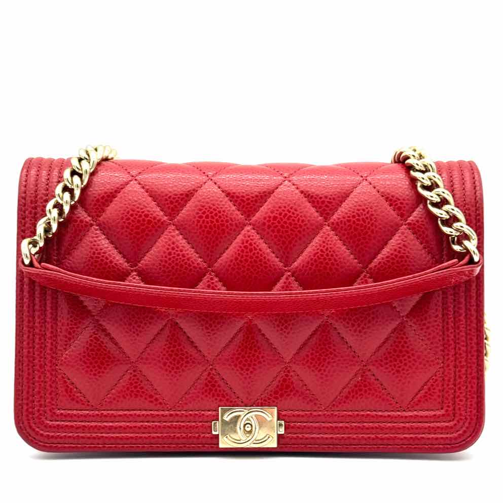 Chanel Caviar Boy Wallet on Chain Red (Pre-Owned)