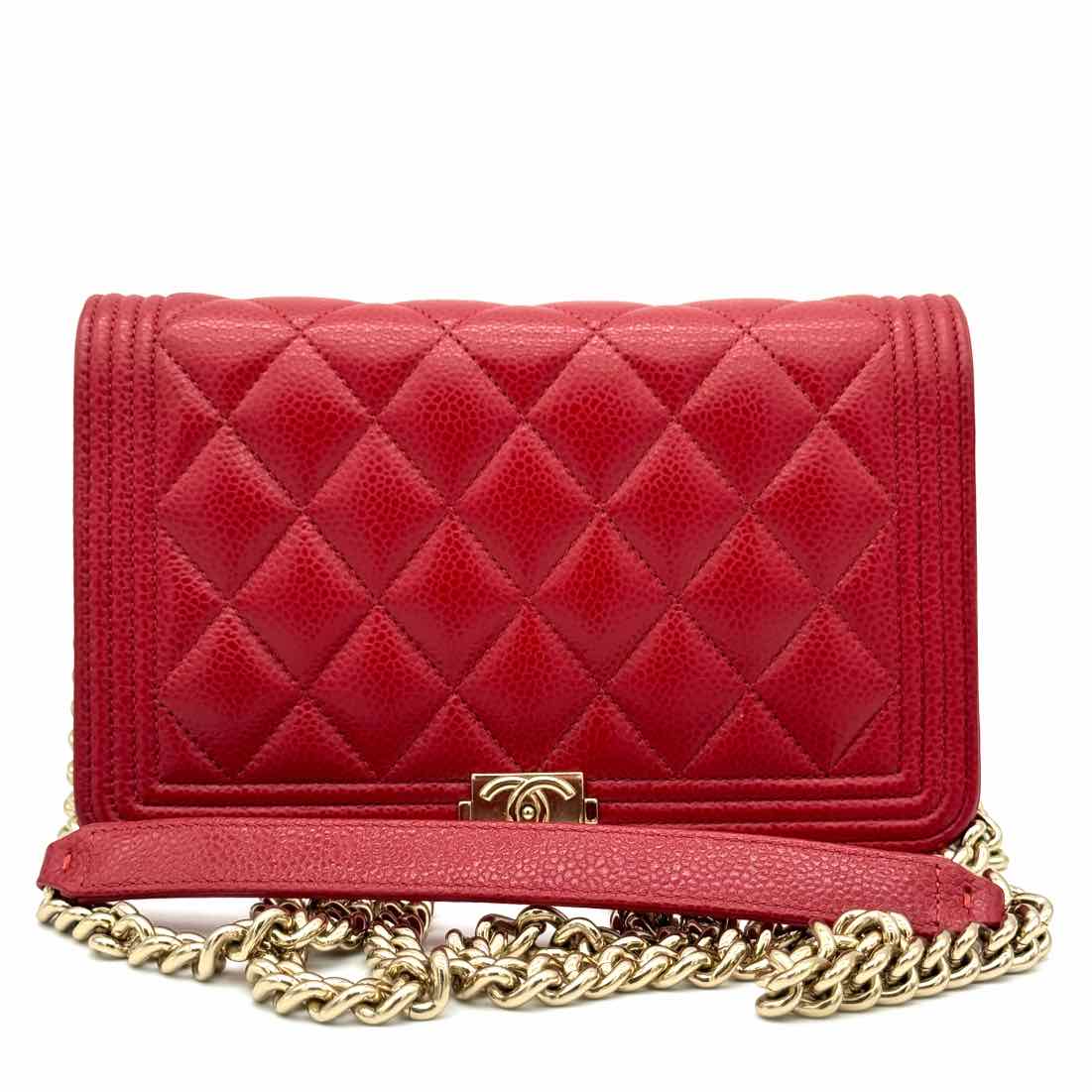 Chanel Caviar Boy Wallet on Chain Red (Pre-Owned)