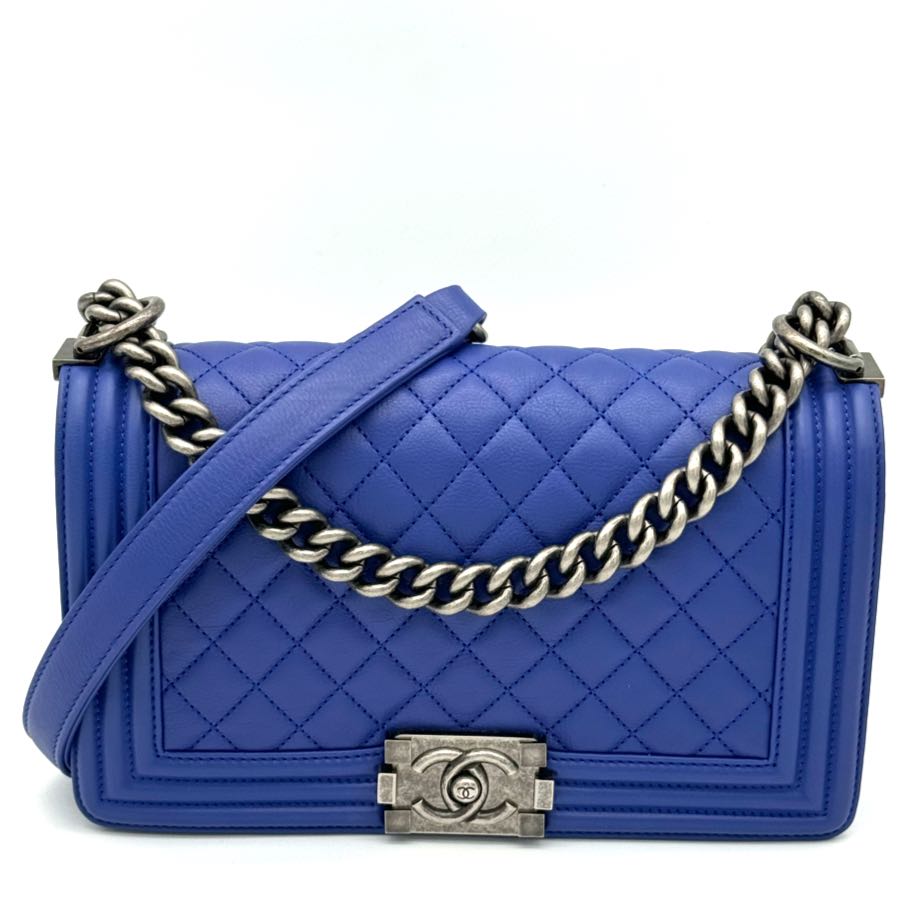 Chanel Medium Boy Bag Blue Silver  Hardware