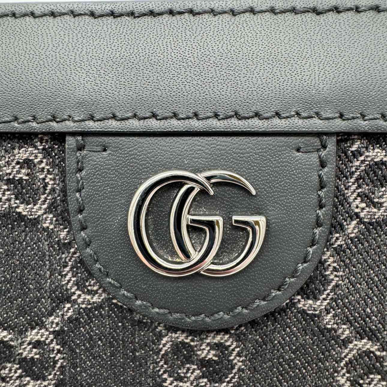 GUCCI Monogram Jacquard Denim Chain Shoulder Bag Black