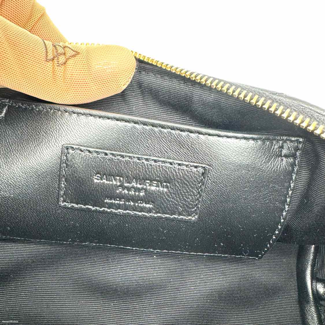 SAINT LAURENT Mini Diamond-Quilted  Lambskin Leather Zipped Shoulder Bag Black (Pre-Owned)