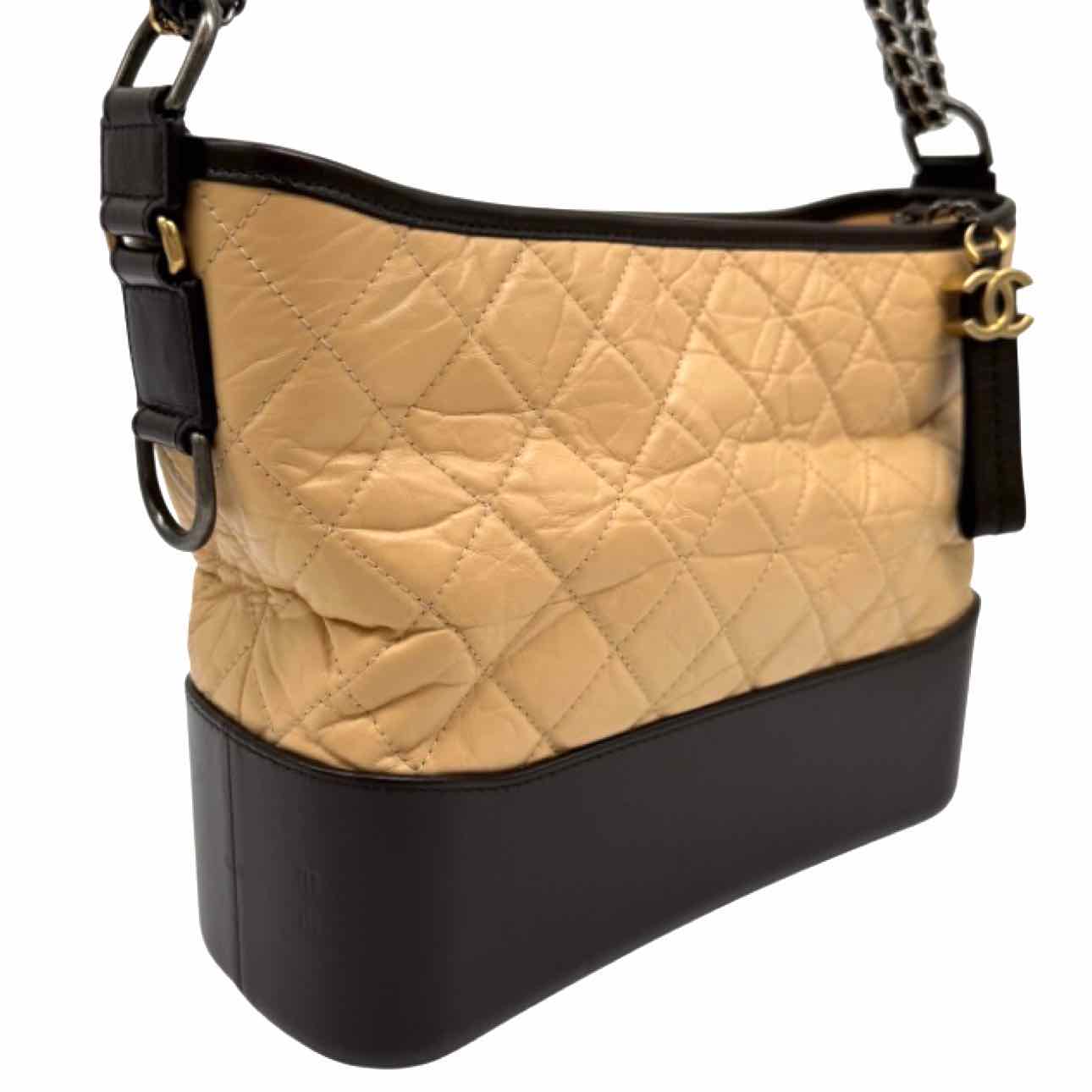 CHANEL Aged Calfskin Medium Gabrielle Hobo Bag Beige