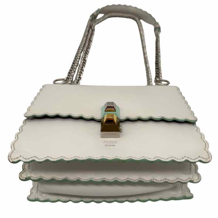 Fendi Vitello Liberty Scalloped Studded Kan Bag White ((Pre-Owned)