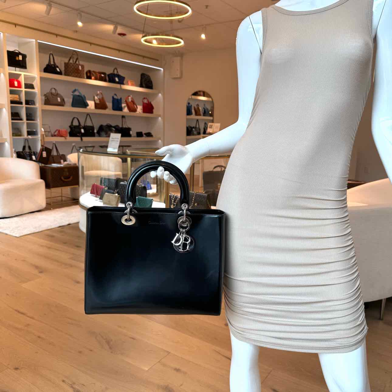 CHRISTIAN DIOR Box Leather Lady Dior Tote Black (Pre-Owned)