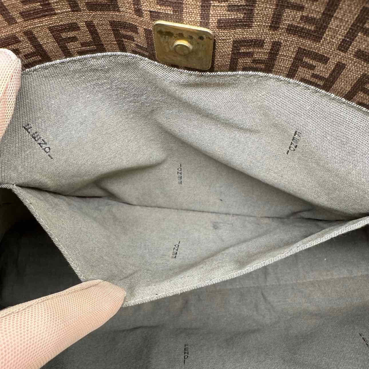 FENDI Zucchino Spalmati Vitello Shoulder Tote Brown (Pre-Owned)