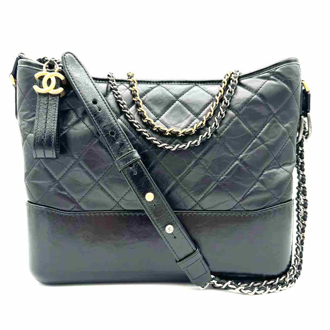 CHANEL Calfskin Quilted Medium Gabrielle Hobo Bag Black (Pre-Owned)