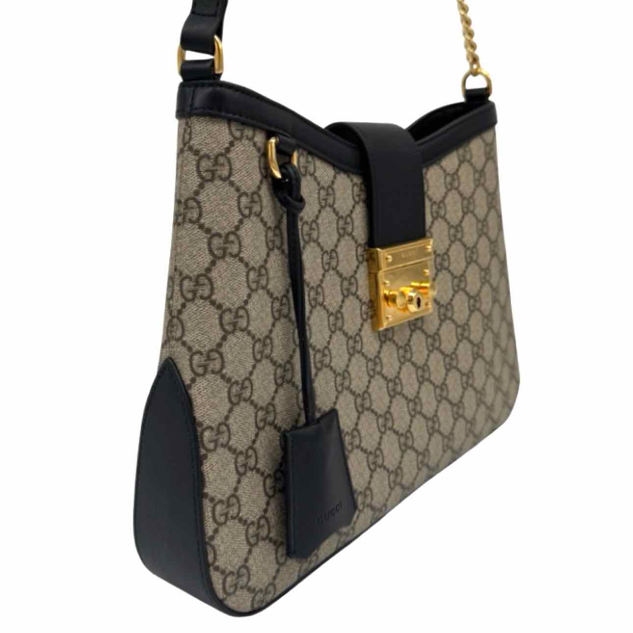 GUCCI Supreme Canvas Medium Padlock Shoulder Bag Black