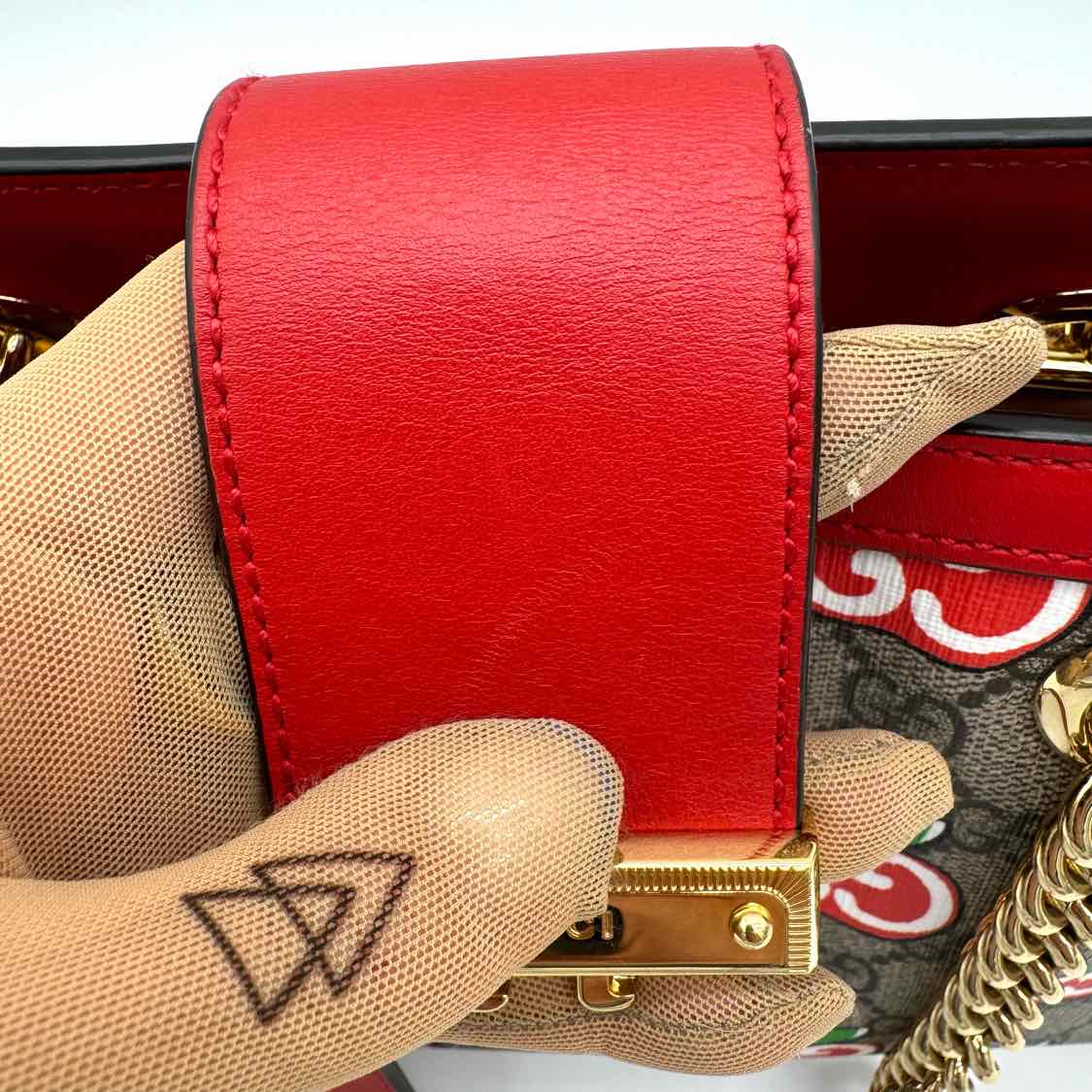 GUCCI Supreme Monogram Apple Small Padlock Multicolor Tote Red (Pre-Owned)