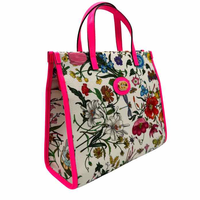 GUCCI Canvas Flora Medium Tote Ivory (Pre-Owned)