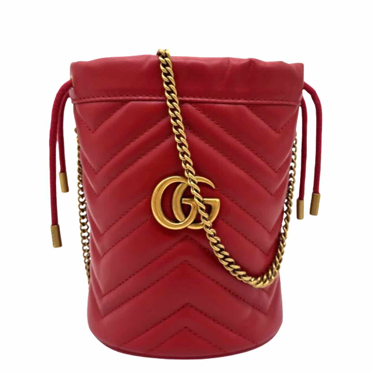 GUCCI Calfskin Matelasse Mini GG Marmont Bucketbag Red