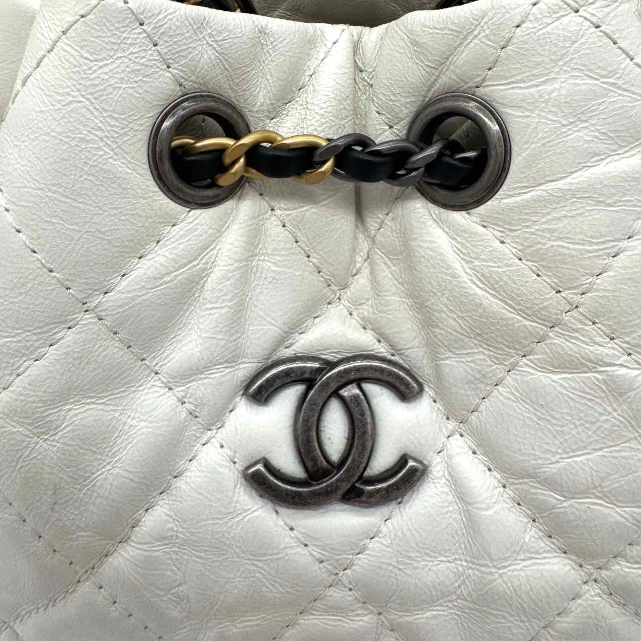 CHANEL Aged Calfskin Small Gabrielle Backpack White/Black