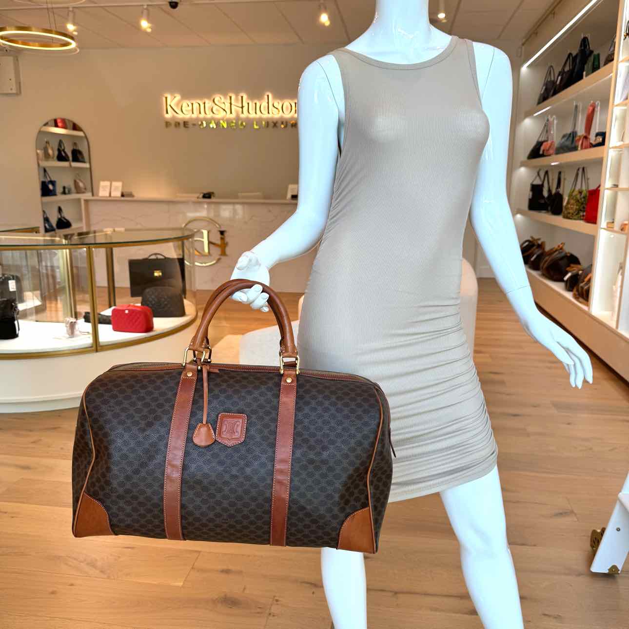 CELINE Canvas Macadam Boston Bag Brown