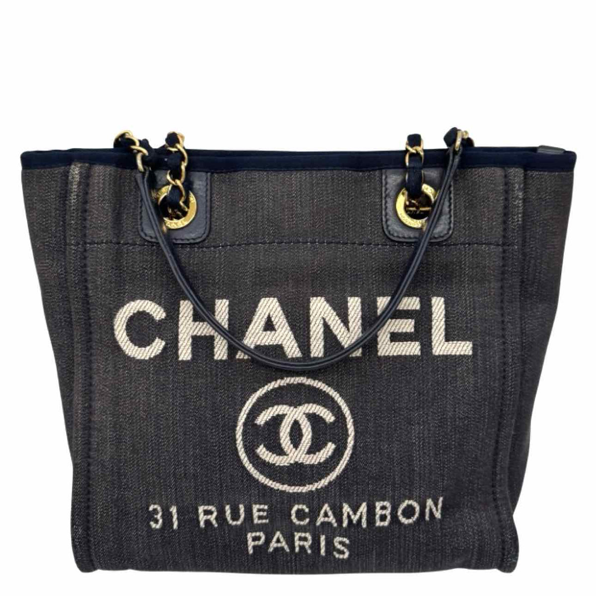 CHANEL Denim Leather Mini Deauville Tote Bag Blue