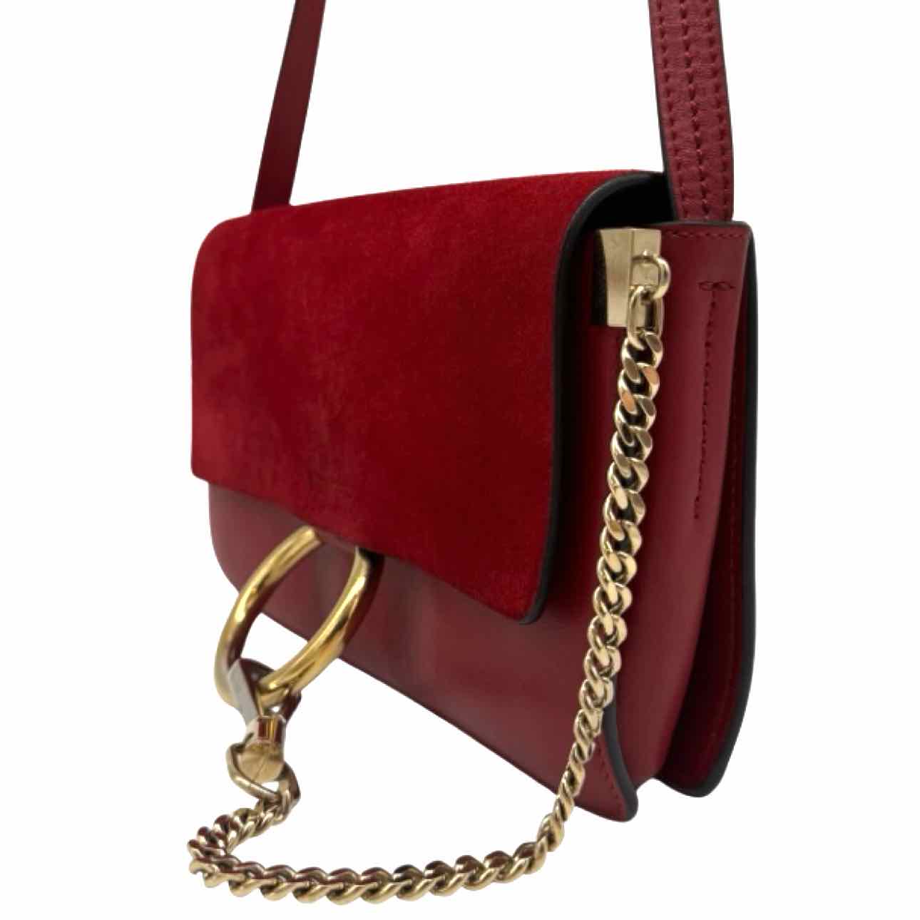 CHLOE Suede Calfskin Small Faye Crossbody Red