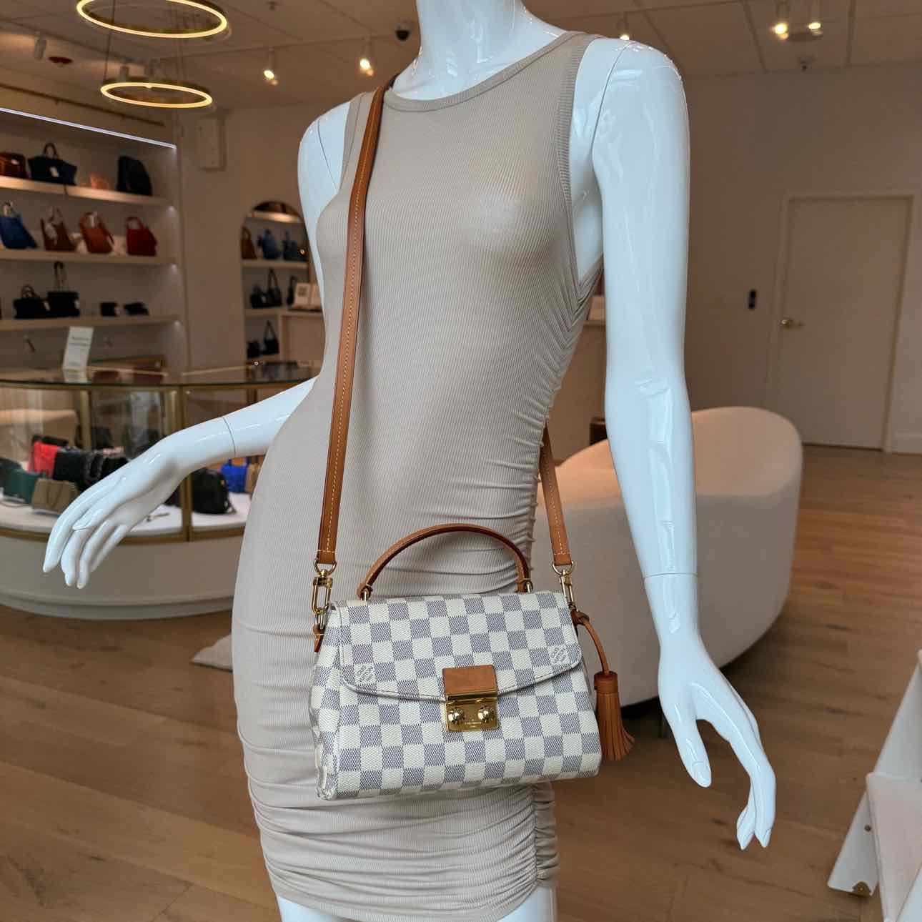LOUIS VUITTON Damier Azur Canvas Croisette Bag White (Pre-Owned)
